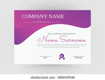 Appreciation and achievement certificate design. Certificate of appreciation template. Modern creative abstract certificate template.