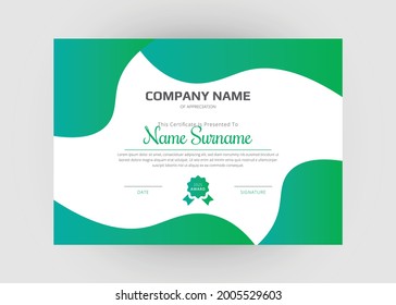 Appreciation and achievement certificate design. Certificate of appreciation template. Modern creative abstract certificate template.