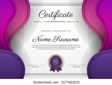 Appreciation and Achievement Certificate Template Design with modern fresh background border decoration elements