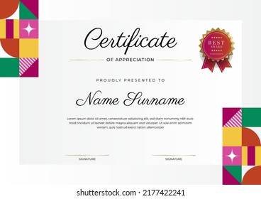 Diseño de plantillas de certificado de reconocimiento y logro con elementos modernos de decoración de borde de fondo fresco