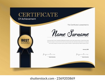 Appreciation and Achievement Certificate Template Design. Clean modern abstracts, ornaments, and certificates. Diploma Certificate vector template, certificate of achievement with badge.