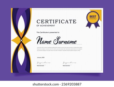 Appreciation and Achievement Certificate Template Design. Clean modern abstracts, ornaments, and certificates. Diploma Certificate vector template, certificate of achievement with badge.