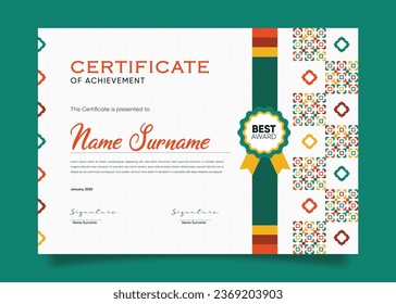 Appreciation and Achievement Certificate Template Design. Clean modern abstracts, ornaments, and certificates. Diploma Certificate vector template, certificate of achievement with badge.