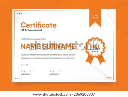 Appreciation and Achievement Certificate Template Design. Clean modern abstracts, ornaments, and certificates. Diploma Certificate vector template, certificate of achievement with badge.