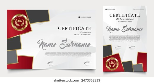 Diseño de certificado de apreciación con tema rojo blanco y oro. adecuado para premios, graduación, certificados y otros