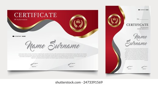 Appreciation certificate design with red white and gold theme. suitable for awards, graduation, certificates and others