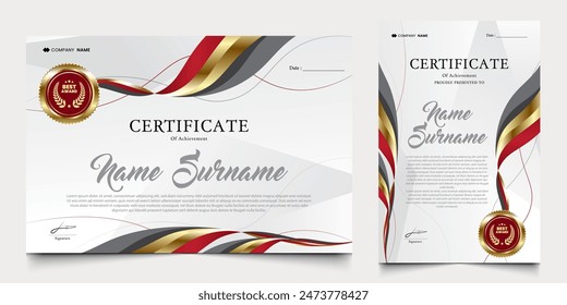 Diseño de certificado de apreciación con tema rojo blanco y oro. adecuado para premios, graduación, certificados y otros