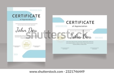 Appreciation certificate design template set. Vector diploma with customized copyspace and borders. Printable document for awards and recognition. Kanit, Cabin, Dancing Script Bold, Regular fonts used