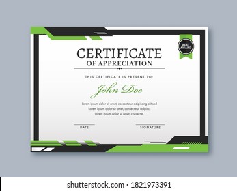 Appreciation Certificate Template Design in White and Green Color.