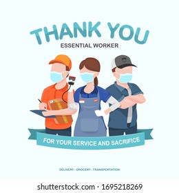 Appreciation for essential worker, delivery, grocery, and truck driver transportation for their service amid corona virus outbreak