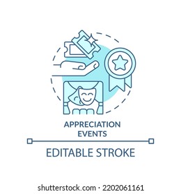 Appreciation events turquoise concept icon. Corporate entertainment abstract idea thin line illustration. Isolated outline drawing. Editable stroke. Arial, Myriad Pro-Bold fonts used