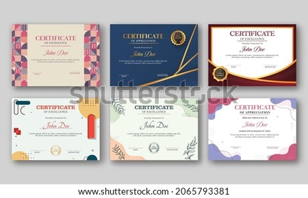 Appreciation And Excellence Certificate Template Design In Six Options.