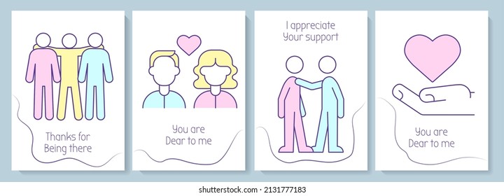 Appreciation greeting cards with color icon element set. To dear people. Postcard vector design. Decorative flyer with creative illustration. Notecard with congratulatory message on white