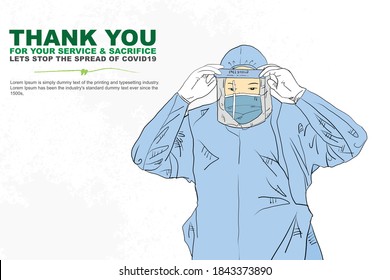 Appreciation for Health Care workers and frontliners due to their service and sacrifice during covid-19 outbreak.Hand sketch style.