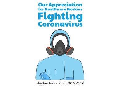 Appreciation for Healthcare Workers fighting Novel Coronavirus COVID-19 or 2019-nCoV. Template for background, banner, poster with text inscription. Vector EPS10 illustration.