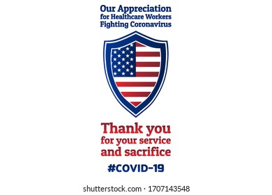 Appreciation for Healthcare Workers fighting Novel Coronavirus COVID-19 or 2019-nCoV. Patriotic template for background, banner, poster with text inscription. Vector EPS10 illustration.
