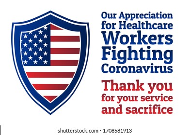 Appreciation for Healthcare Workers fighting Novel Coronavirus COVID-19 or 2019-nCoV. Patriotic template for background, banner, poster with text inscription. Vector EPS10 illustration.