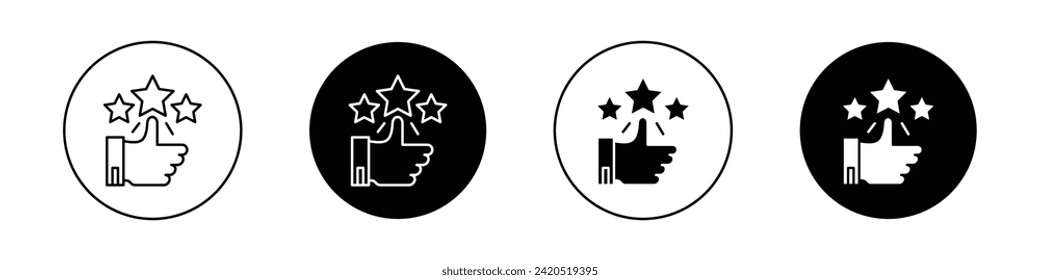 Appreciation icon set. Outstanding Customer Experience Quality vector symbol in a black filled and outlined style. Superb Stars Excellence Satisfaction Sign.