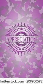 Appreciation pink and purple camouflage emblem. Vector Illustration. Detailed. 