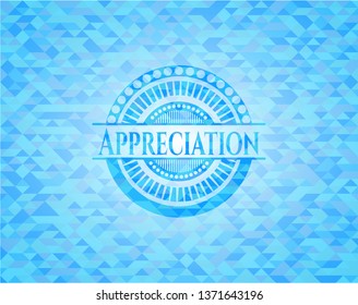 Appreciation realistic sky blue emblem. Mosaic background