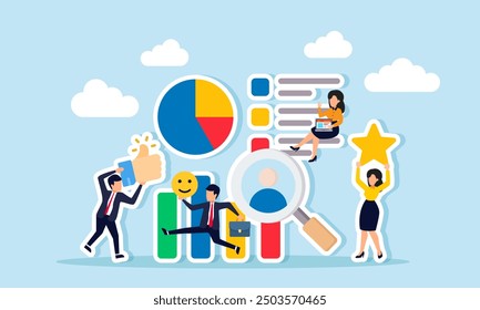 Appreciation, response, evaluation, and dedication for excellent performance in solid teamwork concept of A businessman and businesswoman working together, providing mutual support