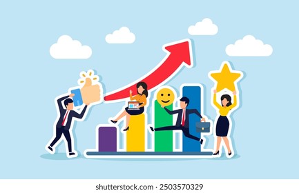 Appreciation, response, evaluation, and dedication for increased company profits concept of A businessman and businesswoman collaborating and supporting each other to boost profits