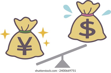 an appreciation of the yen and devaluation of the dollar illustration material