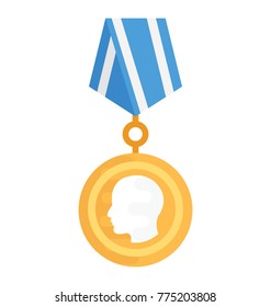 An appreciative gold medal flat vector icon design