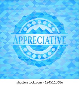 Appreciative light blue emblem with mosaic background