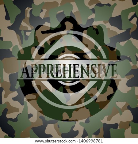 Apprehensive camo emblem. Vector Illustration. Detailed.