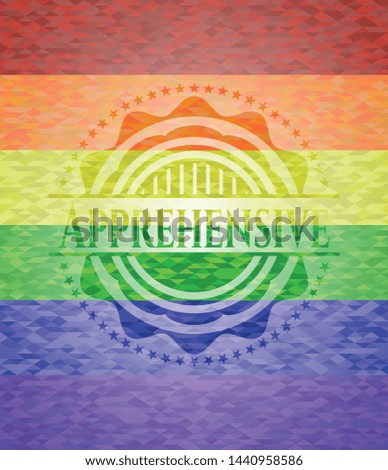  Apprehensive emblem on mosaic background with the colors of the LGBT flag