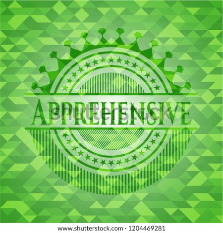 Apprehensive green emblem with mosaic background