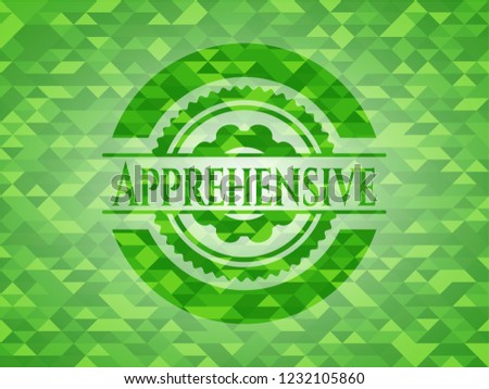 Apprehensive green emblem. Mosaic background