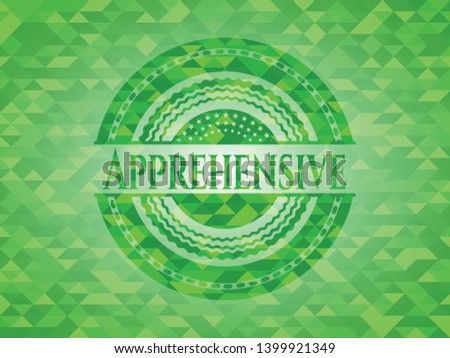 Apprehensive realistic green emblem. Mosaic background. Vector Illustration. Detailed.