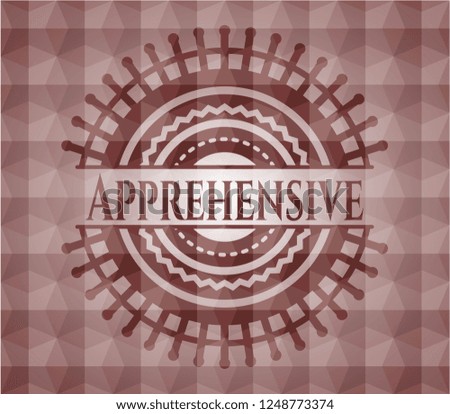 Apprehensive red badge with geometric pattern background. Seamless.