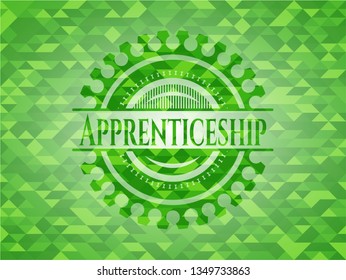 Apprenticeship green emblem with mosaic ecological style background