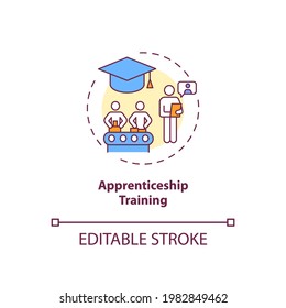 Apprenticeship Training Concept Icon. Staff Development Idea Thin Line Illustration. Gaining Skills, Knowledge. Getting Qualifications. Vector Isolated Outline RGB Color Drawing. Editable Stroke