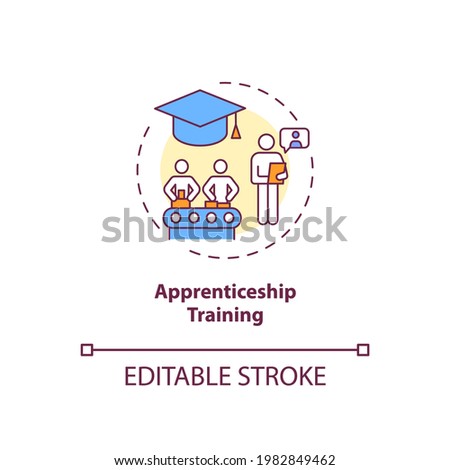 Apprenticeship training concept icon. Staff development idea thin line illustration. Gaining skills, knowledge. Getting qualifications. Vector isolated outline RGB color drawing. Editable stroke