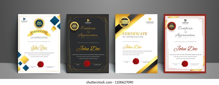 Appriciation certificate best award diploma set.