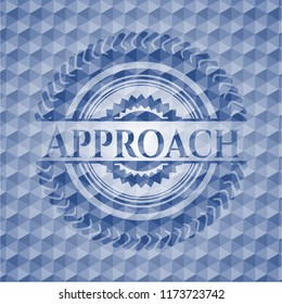 Approach blue emblem with geometric pattern background.