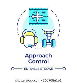 Approach control multi color concept icon. Flight operator, controller. Terminal maneuvering. Round shape line illustration. Abstract idea. Graphic design. Easy to use in article, blog post