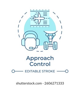 Approach control soft blue concept icon. Flight operator, controller. Terminal maneuvering. Round shape line illustration. Abstract idea. Graphic design. Easy to use in article, blog post