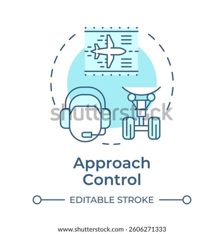 Approach control soft blue concept icon. Flight operator, controller. Terminal maneuvering. Round shape line illustration. Abstract idea. Graphic design. Easy to use in article, blog post