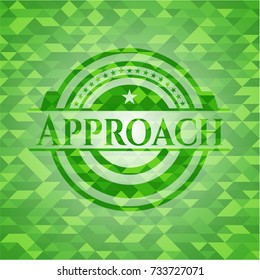 Approach green emblem. Mosaic background