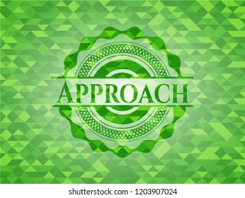 Approach green emblem with mosaic ecological style background