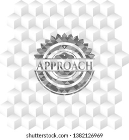 Approach grey emblem with geometric cube white background