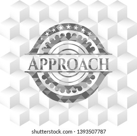 Approach grey emblem with geometric cube white background