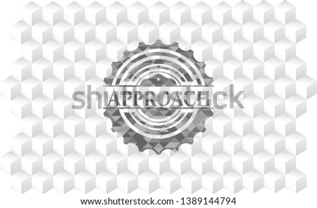 Approach grey emblem with geometric cube white background