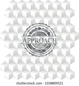 Approach grey emblem. Retro with geometric cube white background