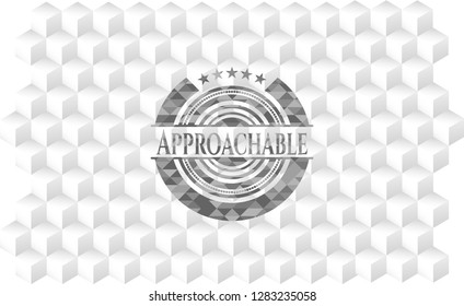 Approachable grey badge with geometric cube white background